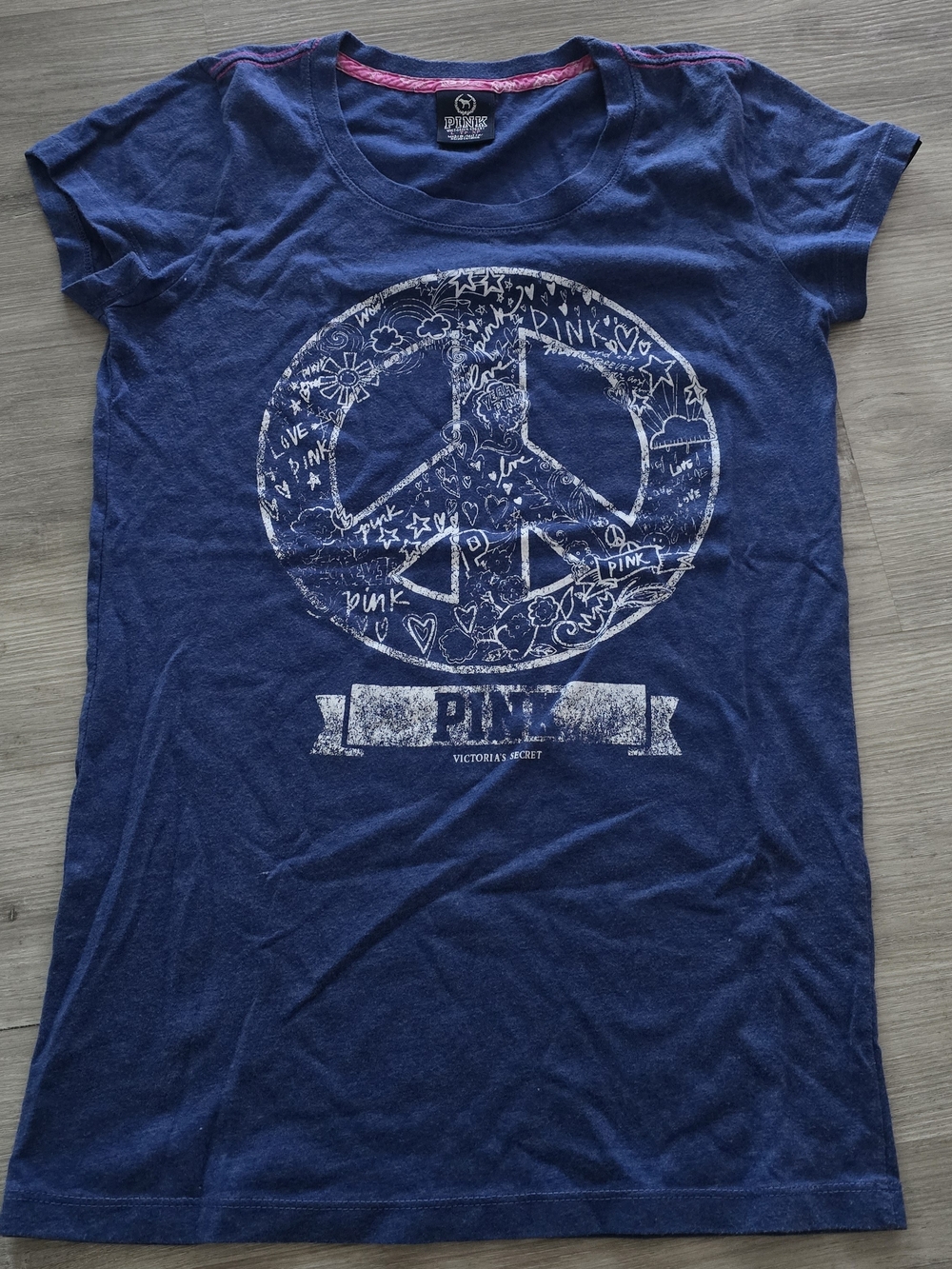 Victoria's Secret PINK | Navy Peace Graphic Babytee | Size Large